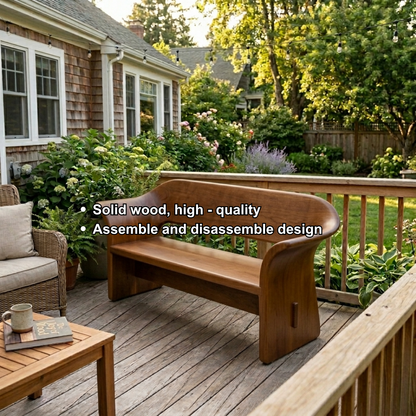 Solid Wood Outdoor Bench with Curved Wraparound Backrest Patio Garden Seating