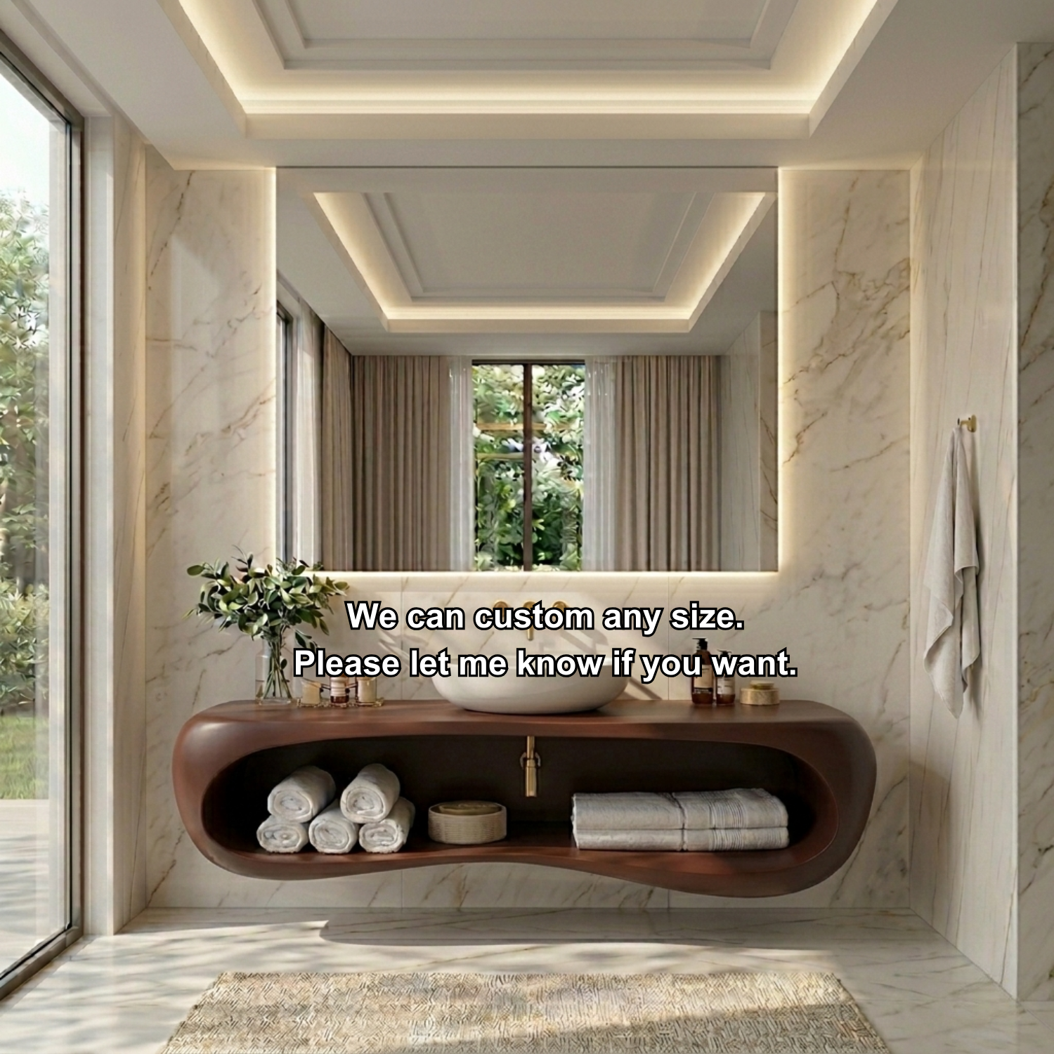 Solid Wood Floating Bathroom Vanity with Curved Open Shelf – Modern Wall Mounted Vanity Kitchnce