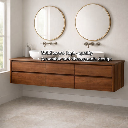 Handcrafted 6-Drawer Floating Double Vanity - Solid Wood Modern Bathroom Cabinet Kitchnce