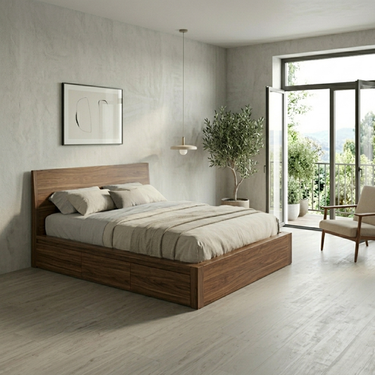 Solid Wood Storage Bed Frame with Side Drawers and Platform Design