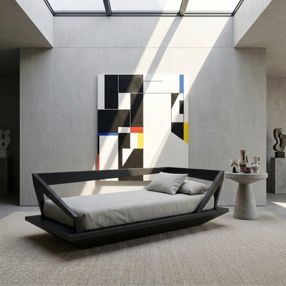 Solid Wood Daybed Frame with Geometric Side Rails – Modern Minimalist Lounge Bed Kitchnce