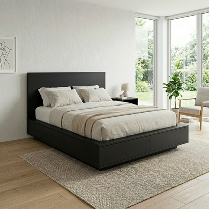 Solid Wood Platform Bed Frame with Integrated Storage Drawers