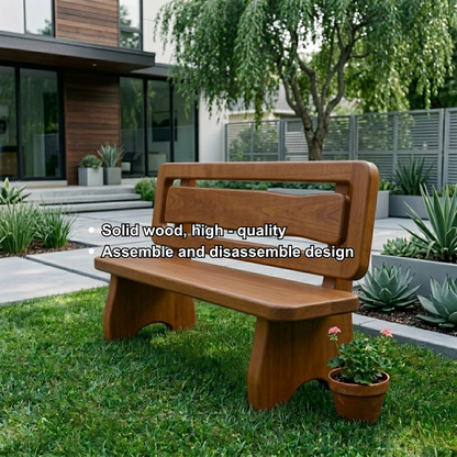 Solid Wood Outdoor Bench with Double Slat Back Modern Garden Patio Seating