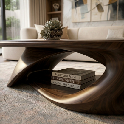 Solid Wood Oval Coffee Table with Sculptural Base – Modern Living Room Center Table Kitchnce
