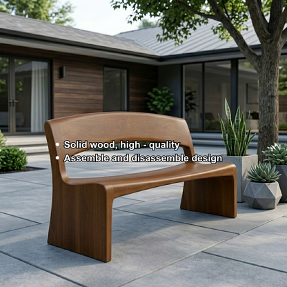 Solid Wood Outdoor Bench with Open Back Curve Modern Patio Garden Seating