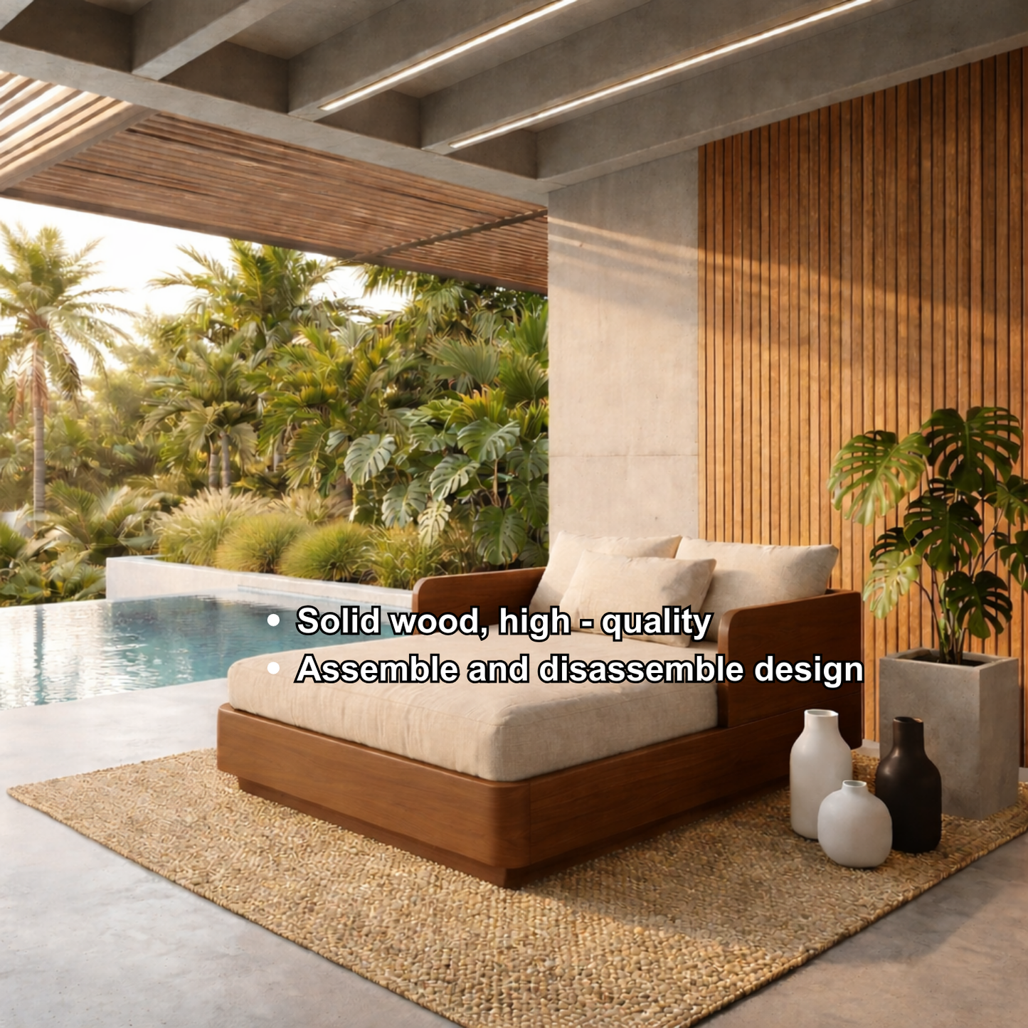 Solid Wood Daybed Frame with Side Backrest – Modern Minimalist Lounge Bed Kitchnce