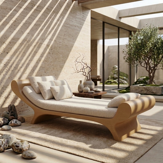 Solid Wood Daybed Frame with Sculptural Curved Design – Modern Minimalist Lounge Bed Kitchnce