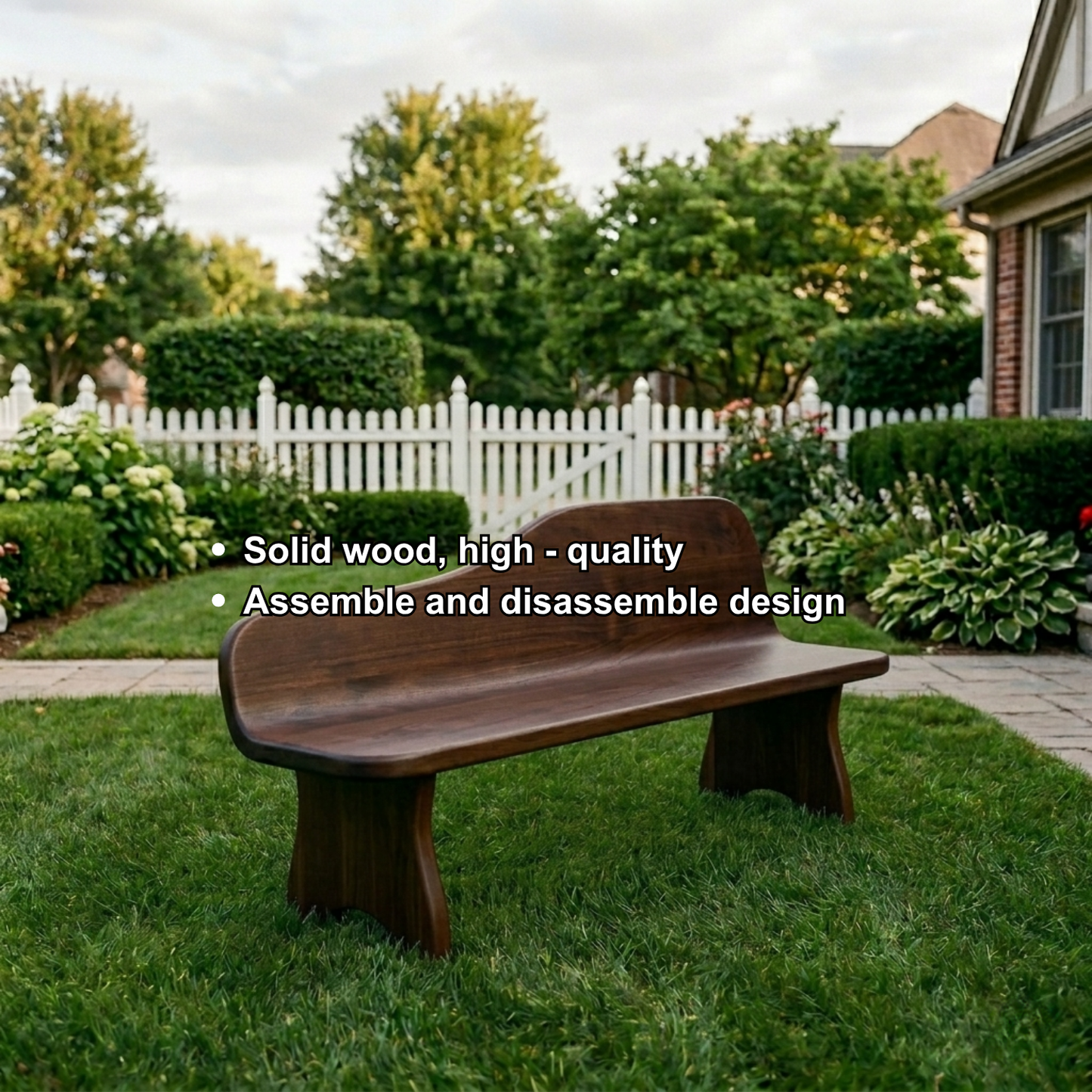 Solid Wood Outdoor Bench with Curved Backrest Sculptural Garden Patio Seating