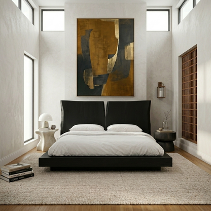 Solid Wood Platform Bed Frame with Sculpted Split Headboard