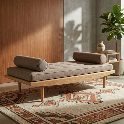 Solid Wood Daybed Frame with Mid-Century Legs – Modern Minimalist Lounge Bed Kitchnce