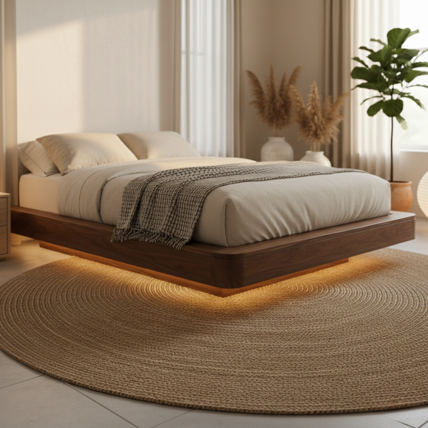Handcrafted Solid Wood Floating Bed Frame with Modern Platform Design Kitchnce