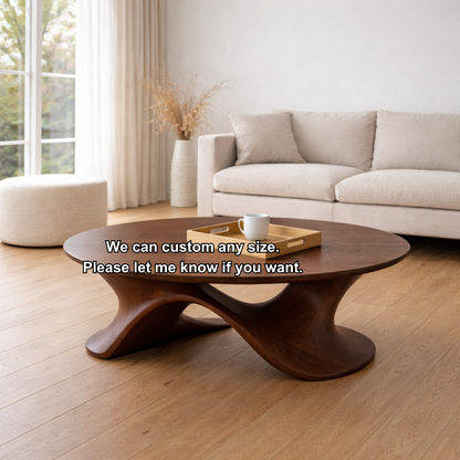 Sculptural Solid Wood Coffee Table – Modern Twisted Design Living Room Centerpiece Kitchnce