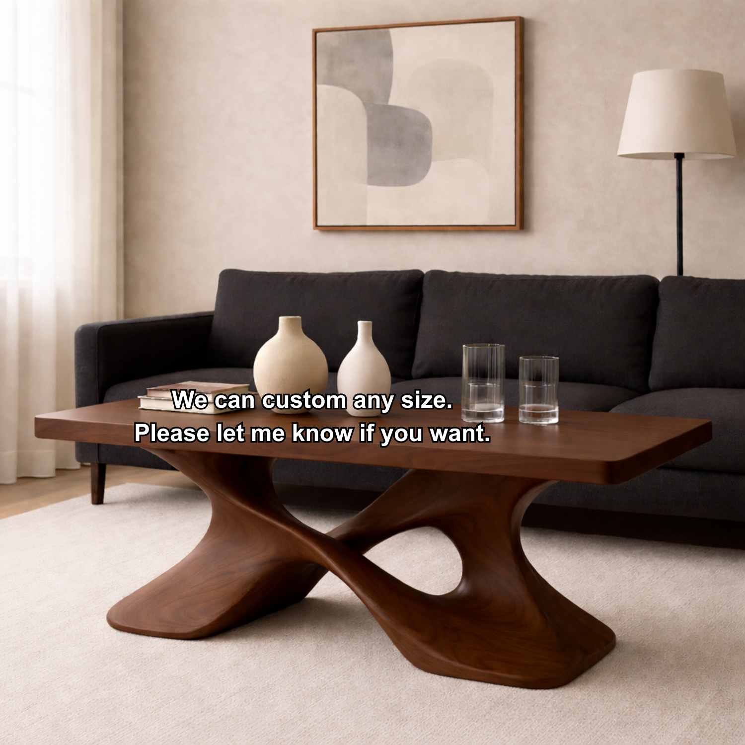 Elegant Solid Wood Coffee Table with Curved Base – Modern Living Room Decor Kitchnce