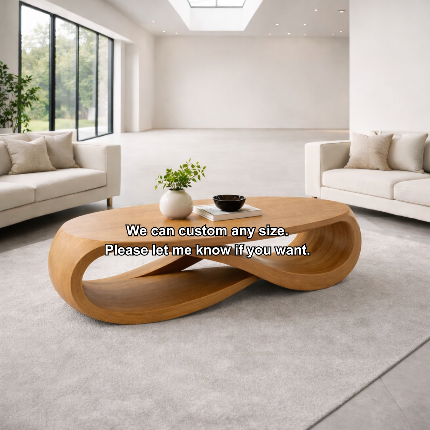 Solid Wood Oval Coffee Table with Sculptural Base – Modern Designer Living Room Table Kitchnce