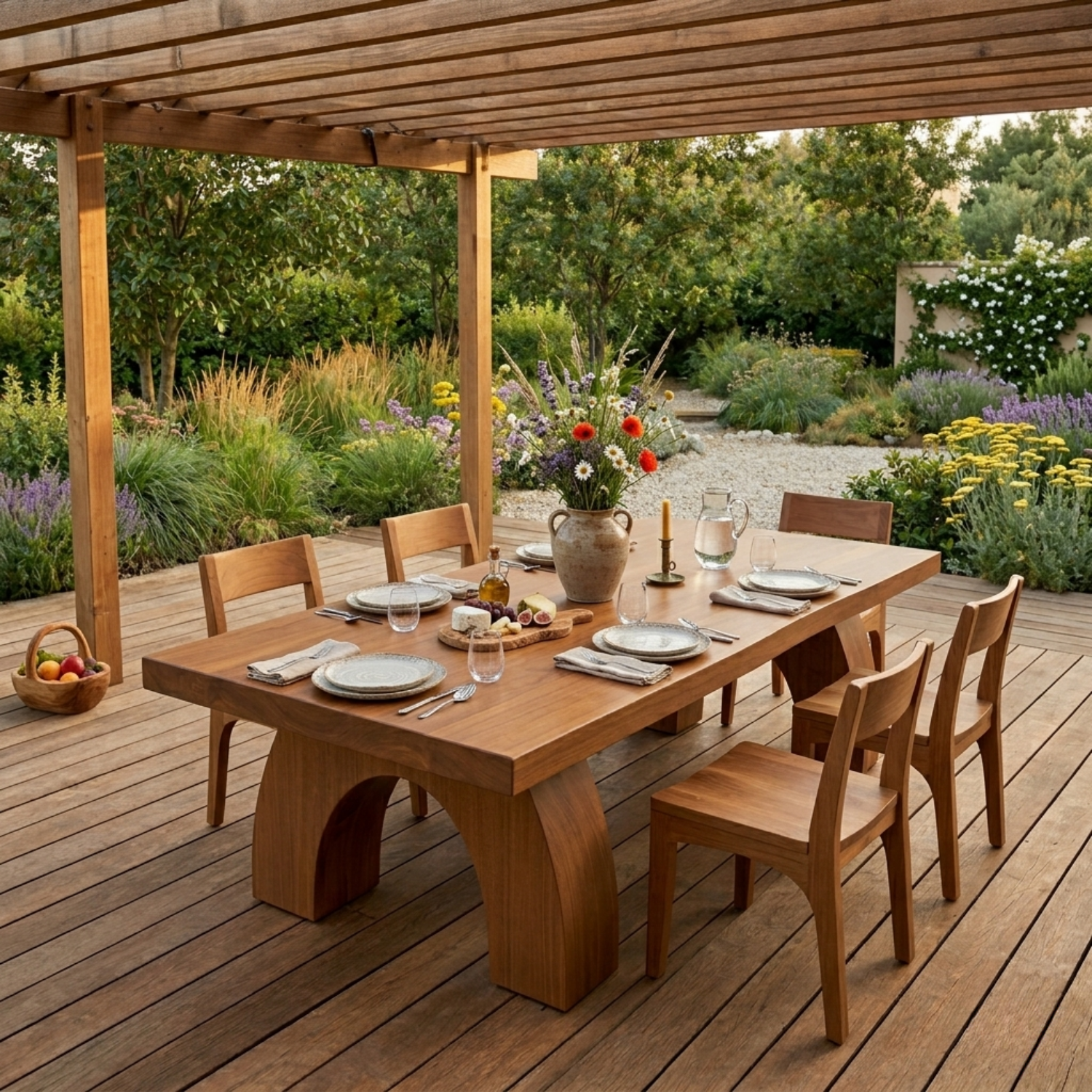 Solid Wood Outdoor Dining Table Rectangular Top with Arched Base Patio ...