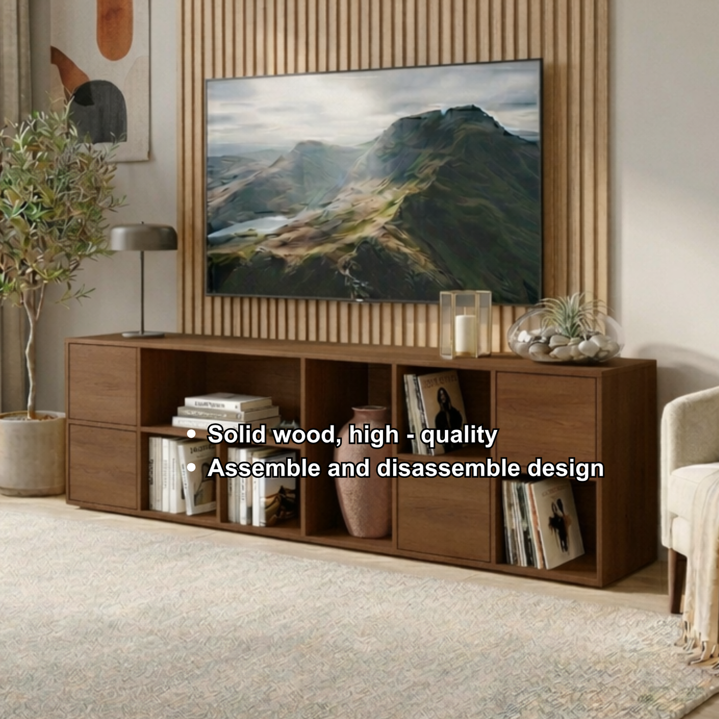 Solid Wood TV Stand with Open Shelves and Drawers – Modern Minimalist Media Console Kitchnce