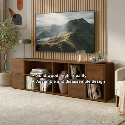 Solid Wood TV Stand with Open Shelves and Drawers – Modern Minimalist Media Console Kitchnce