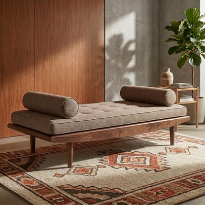 Solid Wood Daybed Frame with Mid-Century Legs – Modern Minimalist Lounge Bed Kitchnce