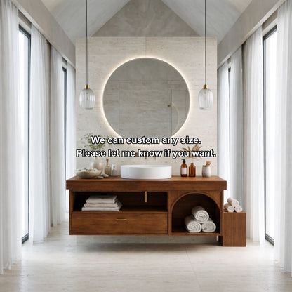 Floating Bathroom Vanity with Open Shelf & Arch Towel Niche – Modern Solid Wood Kitchnce