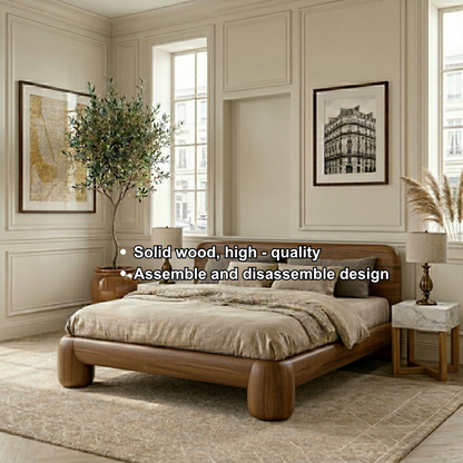 Solid Wood Platform Bed Frame with Rounded Corners and Sculpted Legs