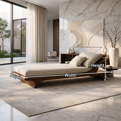 Modern Solid Wood Daybed Frame with Curved Backrest – Minimalist Wooden Lounge Bed Kitchnce