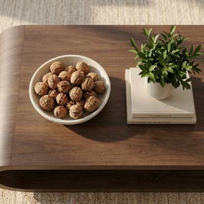 Modern Solid Wood Coffee Table with Curved Base and Storage Shelf for Living Room Kitchnce