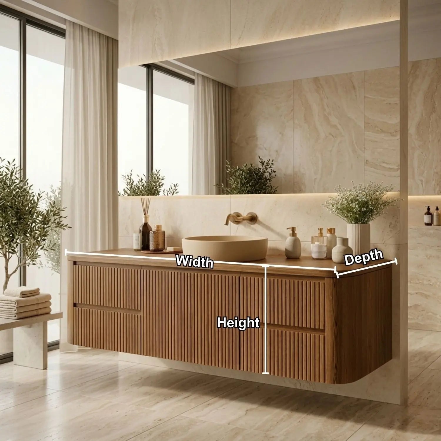 Floating Bathroom Vanity with Ribbed Design and Spacious Drawers – Handcrafted Solid Wood Kitchnce