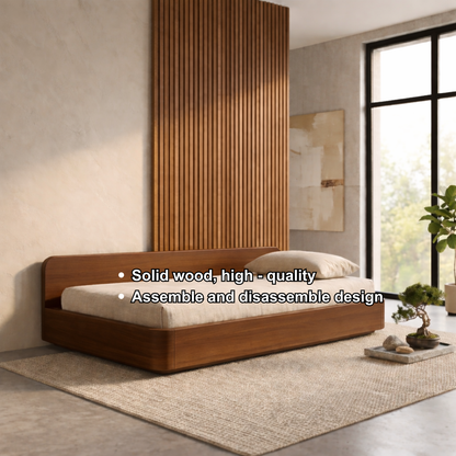 Solid Wood Daybed Frame with Backrest – Modern Minimalist Platform Lounge Bed Kitchnce