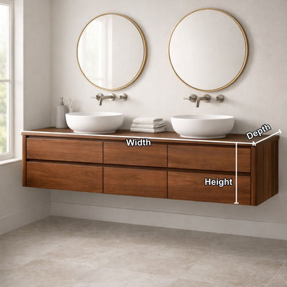 Handcrafted 6-Drawer Floating Double Vanity - Solid Wood Modern Bathroom Cabinet Kitchnce