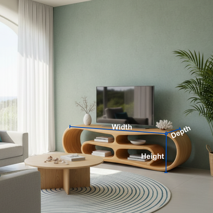 Modern Solid Wood TV Stand with Curved Design & Open Shelving - Stylish Living Room Storage Kitchnce