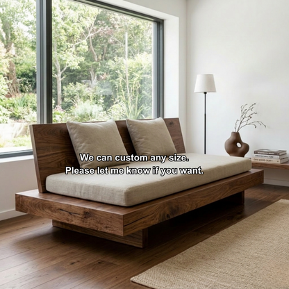 Minimalist Solid Wood Daybed with Platform Base and Angled Backrest – Modern Lounge Sofa