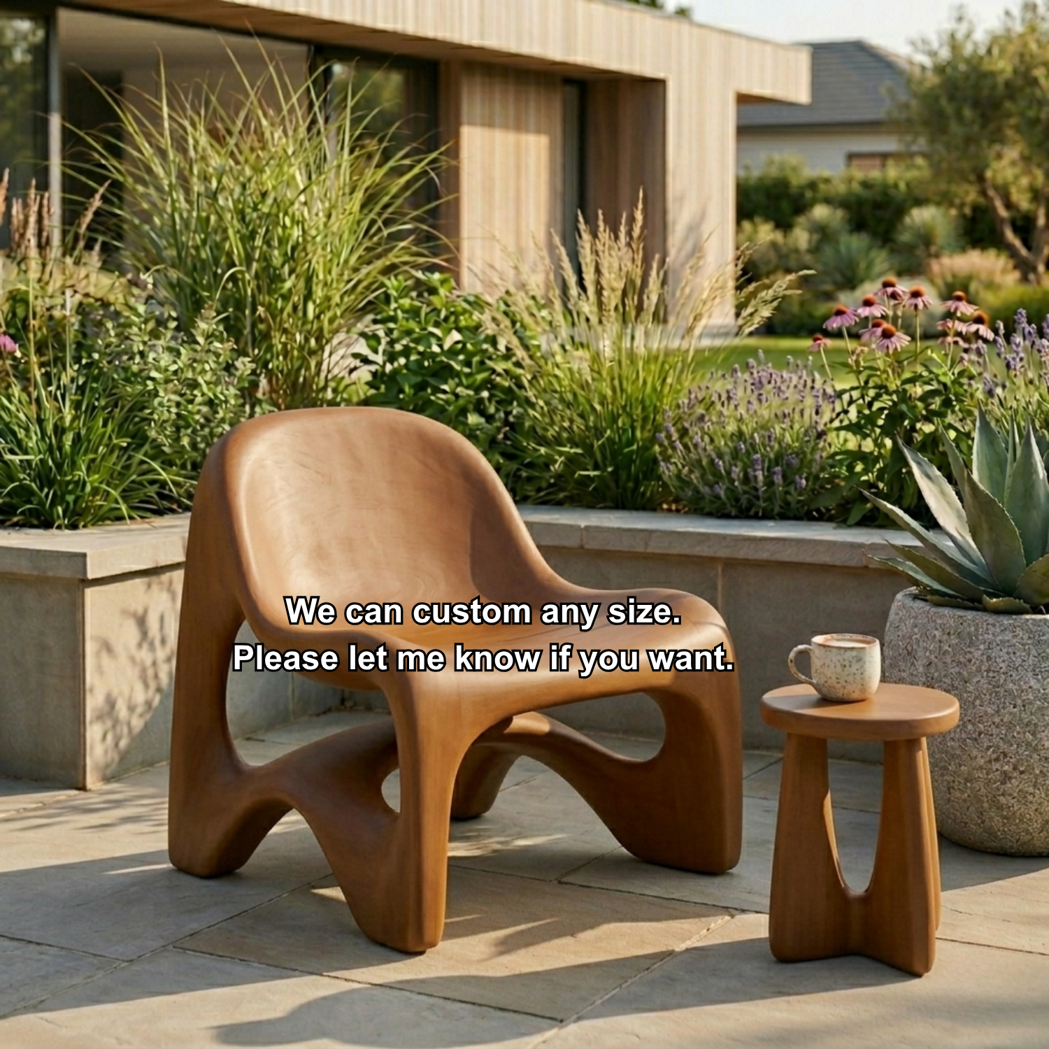 Sculptural Solid Wood Lounge Chair with Organic Curved Design