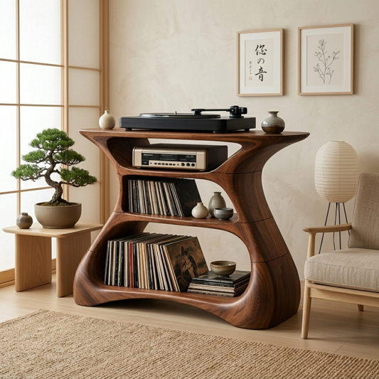 Solid Wood Record Player Stand with Vinyl Storage Shelves for Turntable Setup Kitchnce