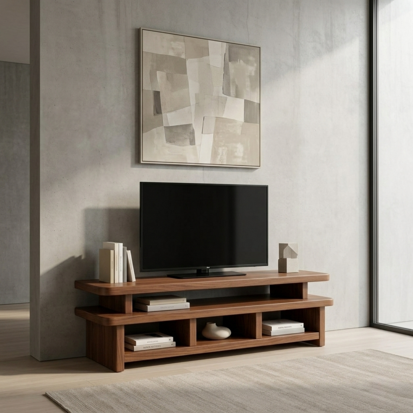 Solid Wood TV Stand with Open Shelves – Modern Low Profile Media Console Kitchnce