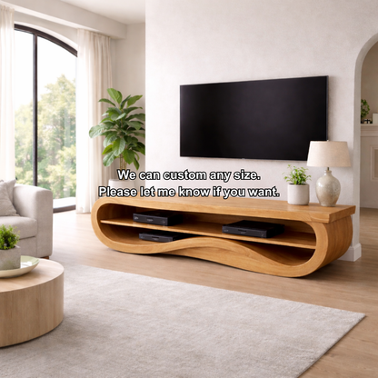 Solid Wood TV Stand with Curved Design – Modern & Functional Kitchnce