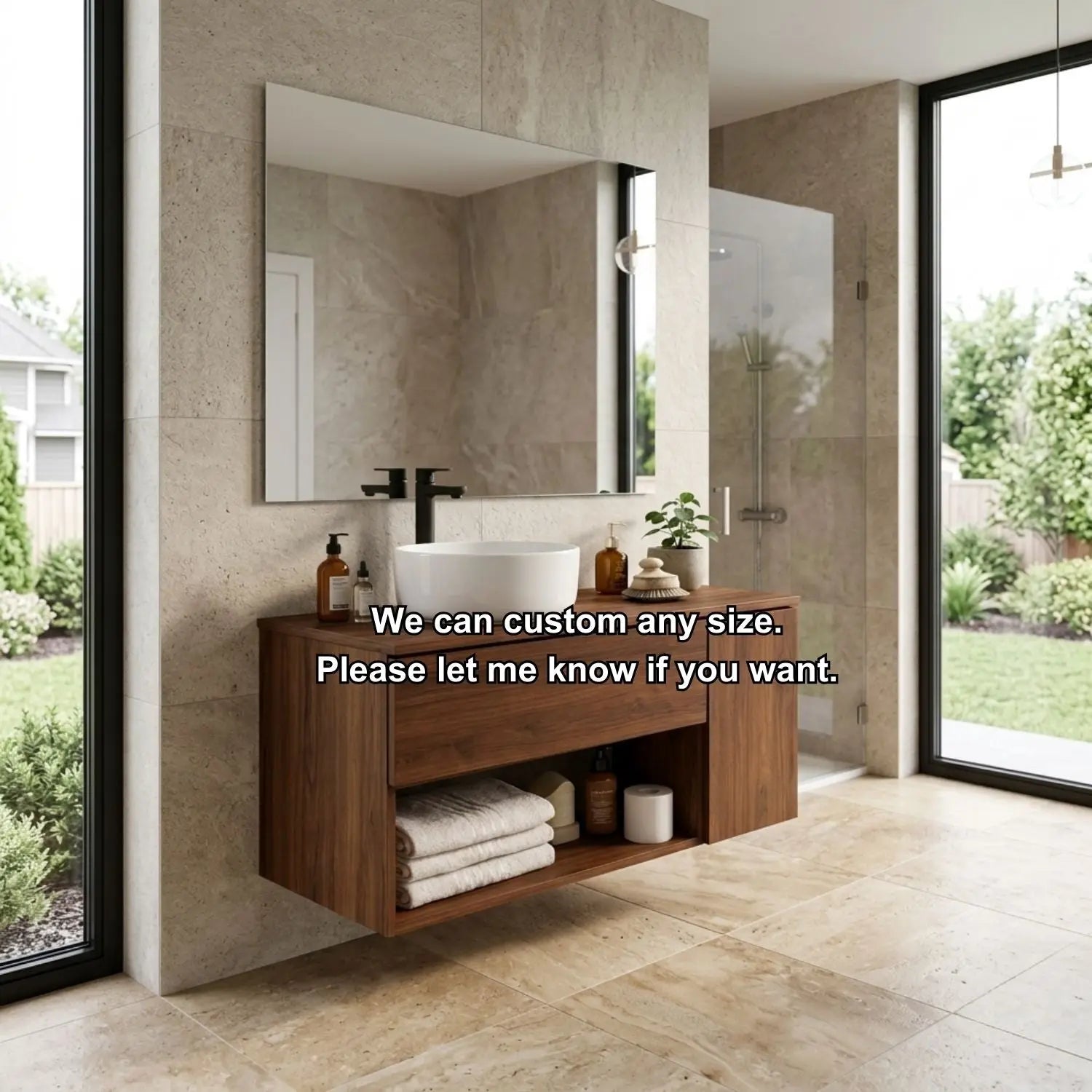 Floating Bathroom Vanity with Drawer and Open Shelf Storage Solid Wood Cabinet Kitchnce