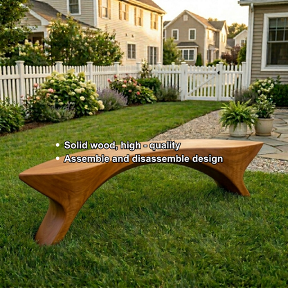 Solid Wood Outdoor Bench Sculptural Curved Design with Organic Arch Base