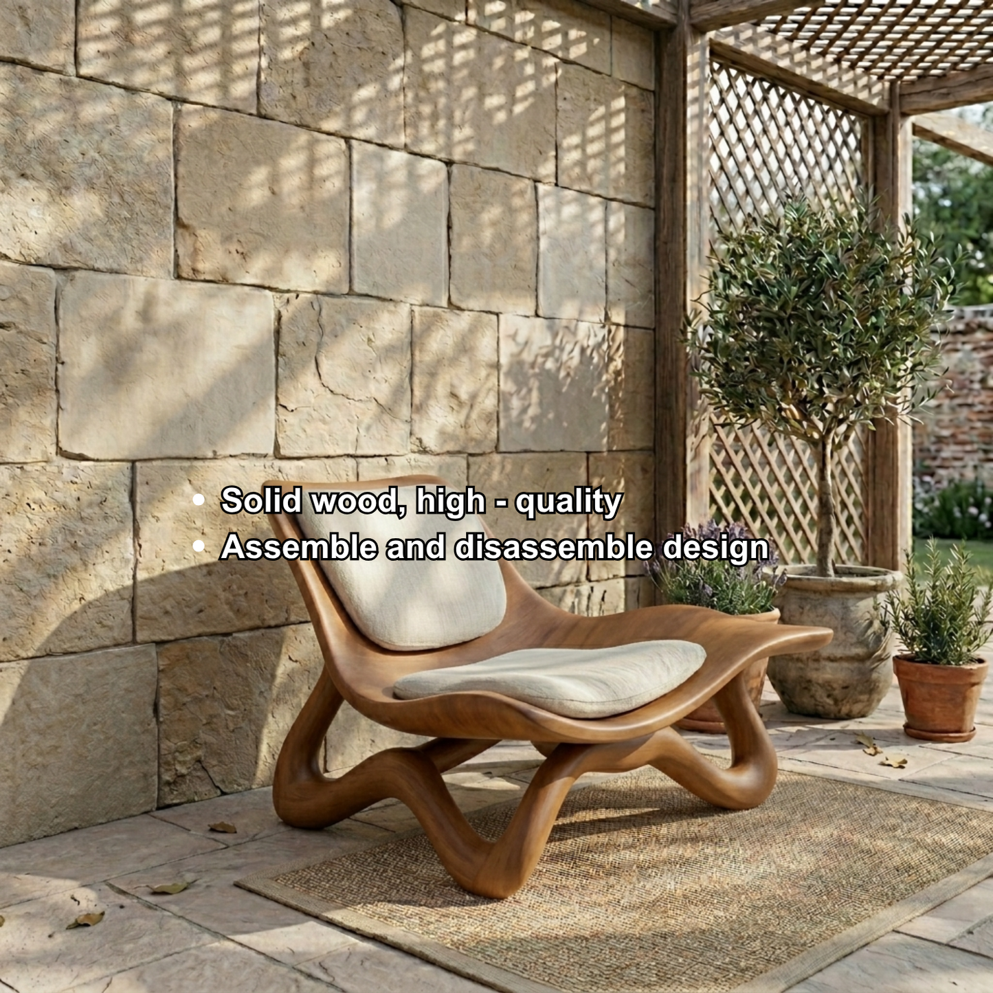 Handcrafted Solid Wood Lounge Chair – Modern Sculptural Curved Accent Chair