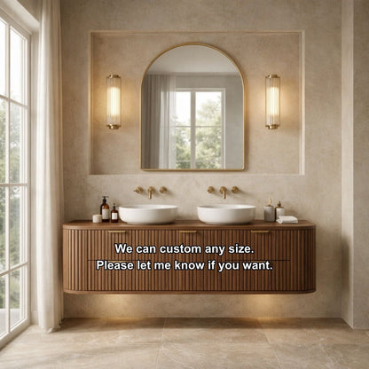 Handcrafted Floating Bathroom Vanity with Fluted Drawers – Elegant Wooden Design Kitchnce
