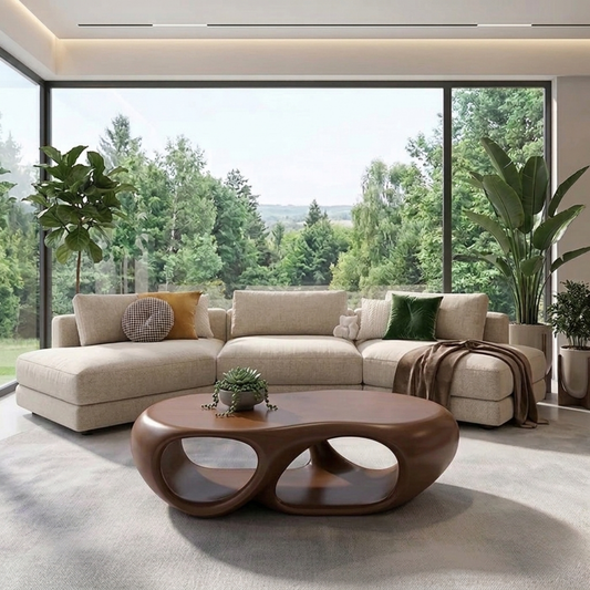 Sculptural Solid Wood Coffee Table – Modern Organic Living Room Center Table Kitchnce