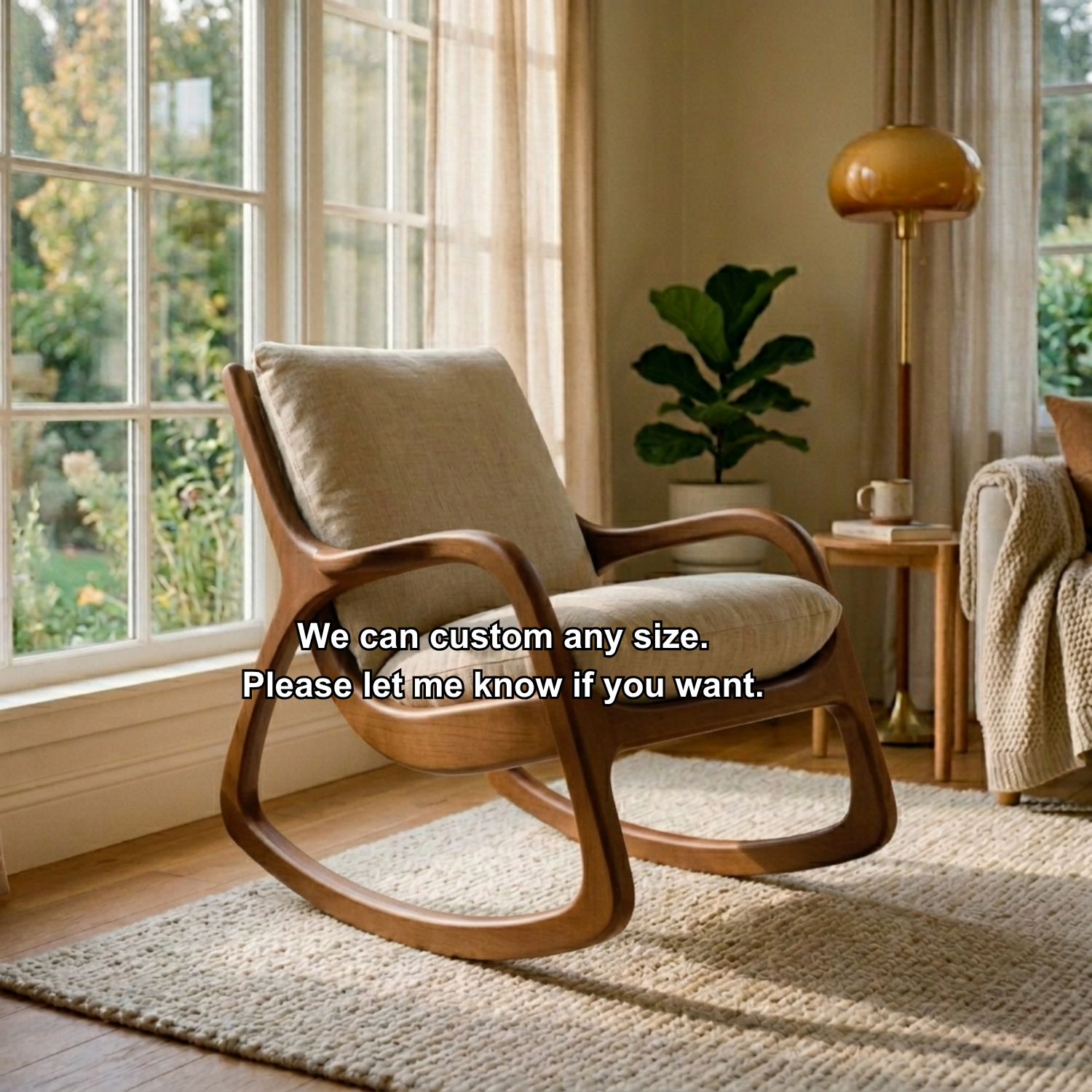 Handcrafted Solid Wood Rocking Chair – Modern Curved Frame Lounge Chair