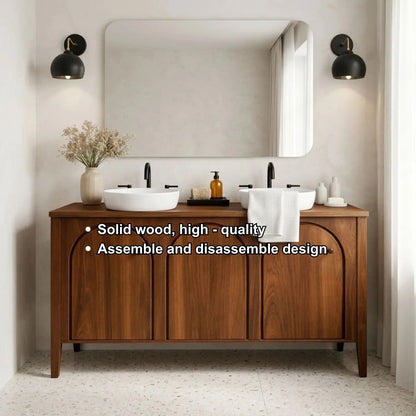 Handcrafted Triple Arch Double Vanity - Solid Wood Freestanding Modern Bathroom Cabinet Kitchnce