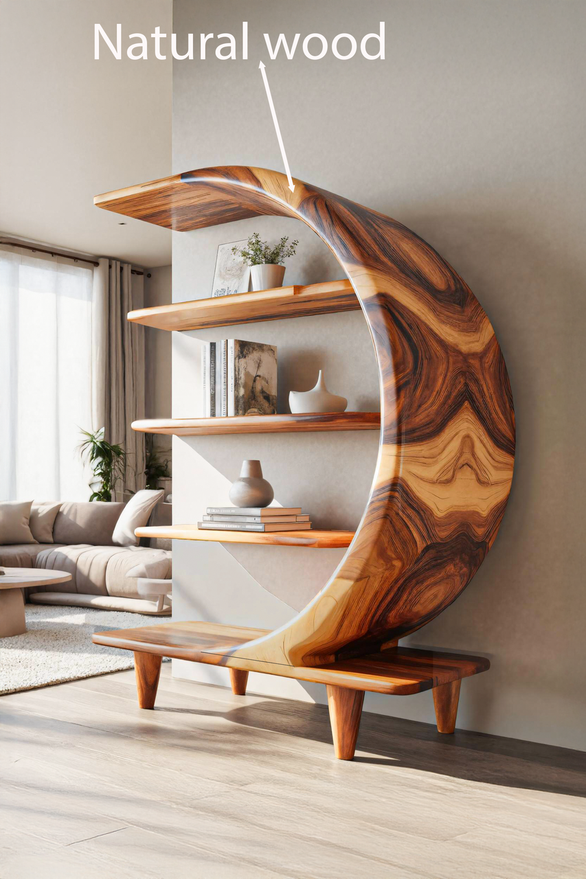 Modern Crescent Moon Bookshelf For Living Room Or Office Kitchnce