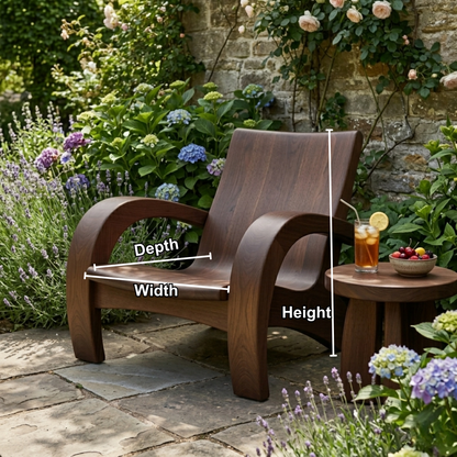 Modern Solid Wood Lounge Chair with Curved Armrests for Indoor & Outdoor Use