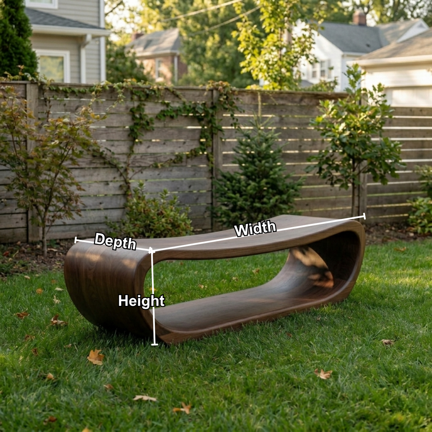 Solid Wood Outdoor Bench Curved Hollow Design with Sculptural Loop Base