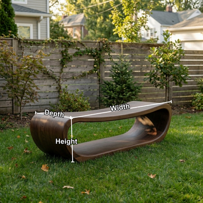 Solid Wood Outdoor Bench Curved Hollow Design with Sculptural Loop Base