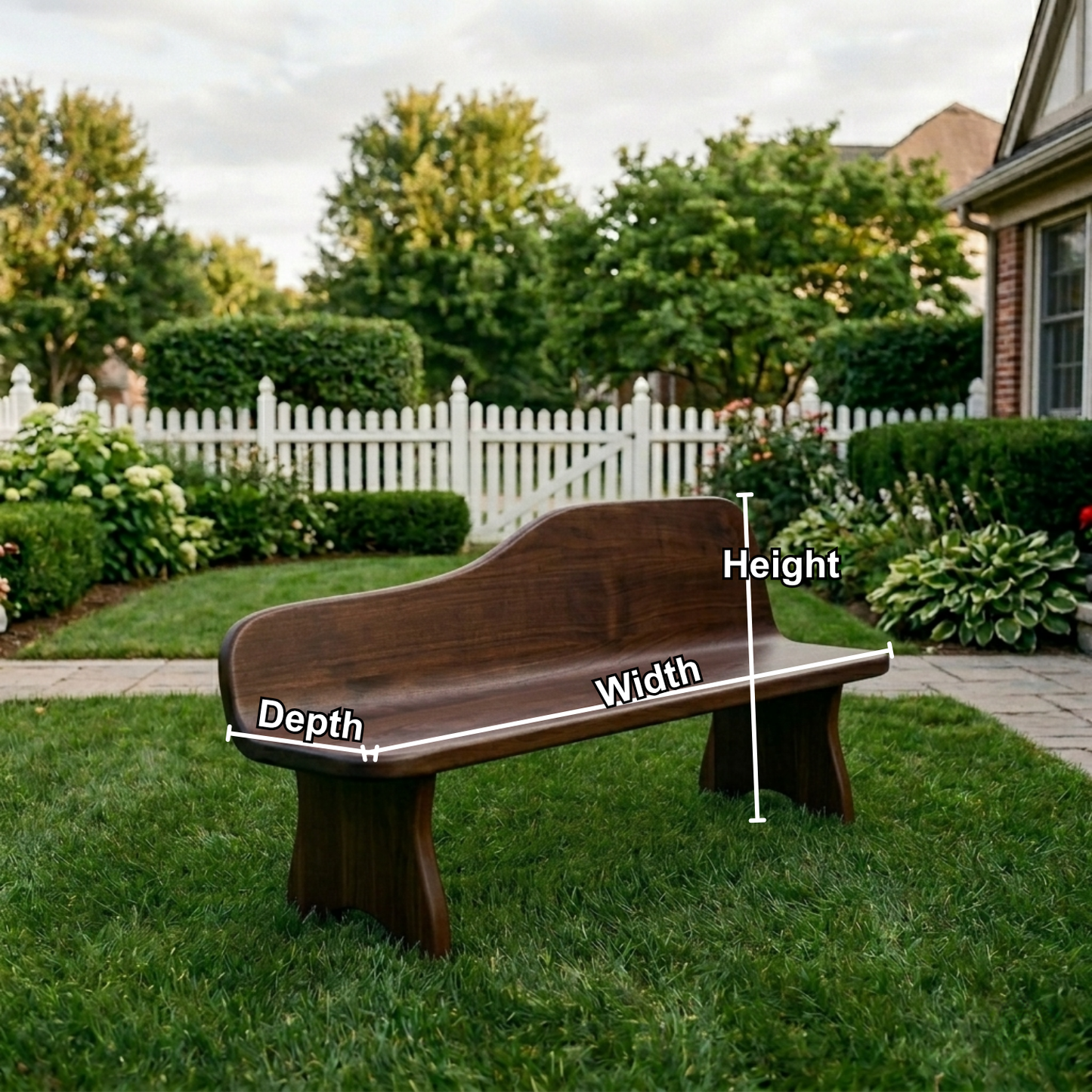 Solid Wood Outdoor Bench with Curved Backrest Sculptural Garden Patio Seating