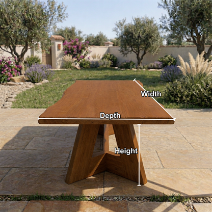 Rectangular Solid Wood Outdoor Dining Table with Geometric Pedestal Base