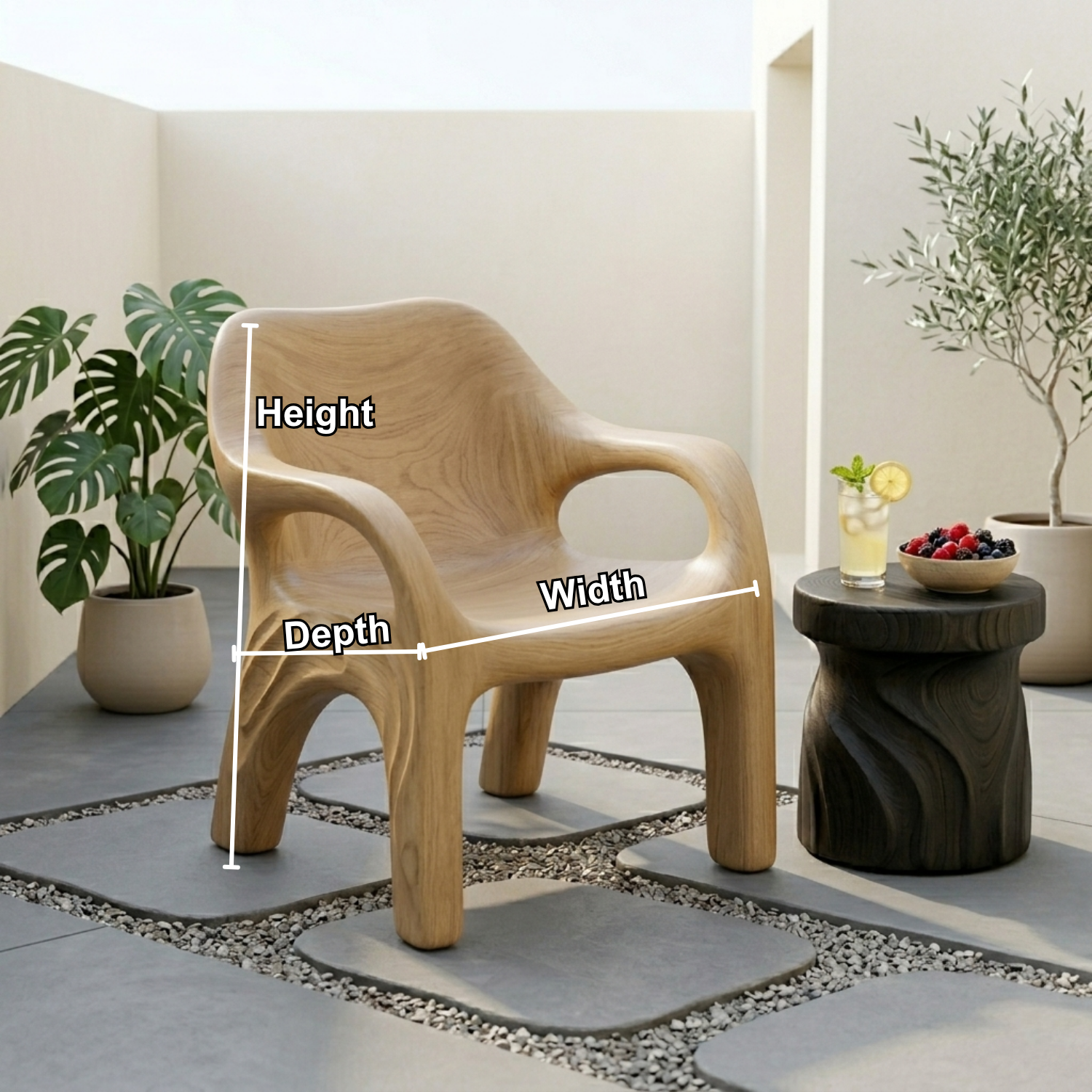 Handcrafted Solid Wood Armchair – Sculptural Organic Curve Accent Chair