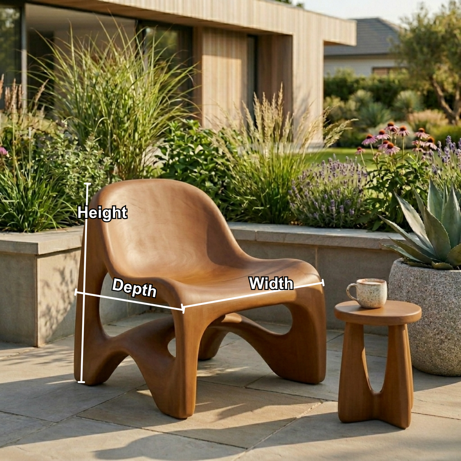 Sculptural Solid Wood Lounge Chair with Organic Curved Design